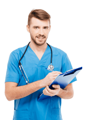 smiling-male-doctor-standing-with-clipboard